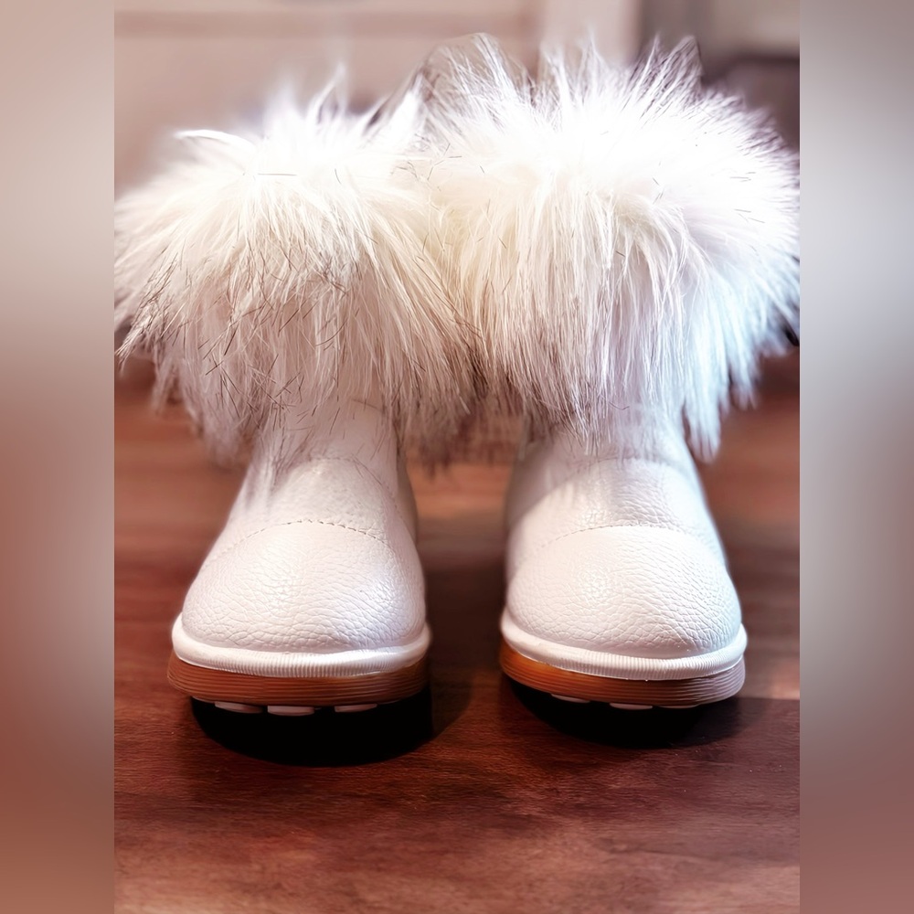 White Pleather Faux Fur Boots - Toddler Girls Offered in 2 sizes US 10 & 11